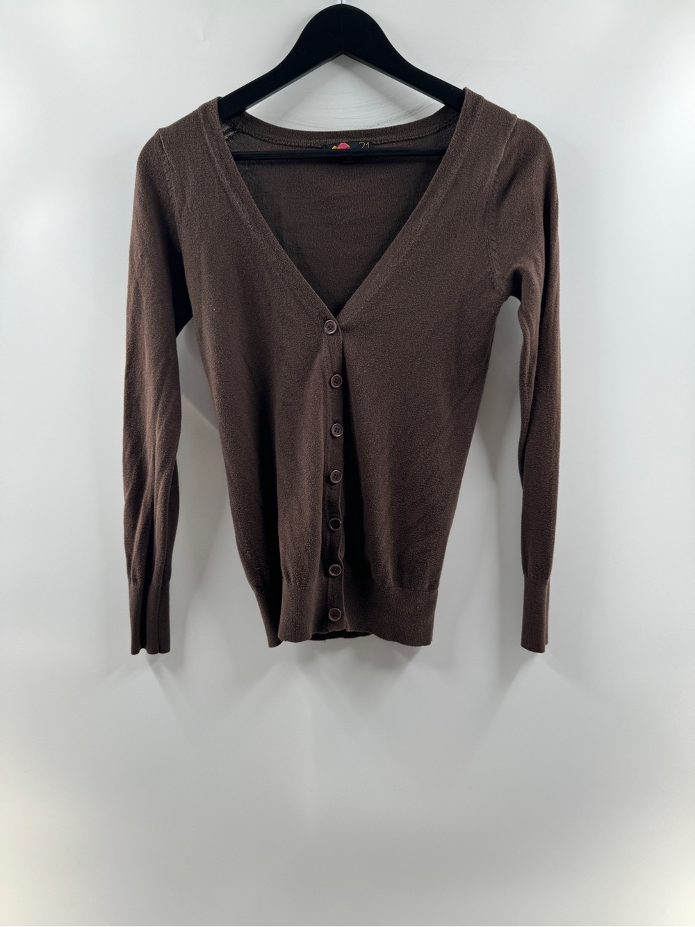 Forever 21 Brown Y2K Button Front Cardigan – Women's Small Cotton Blend - Picture 1 of 9